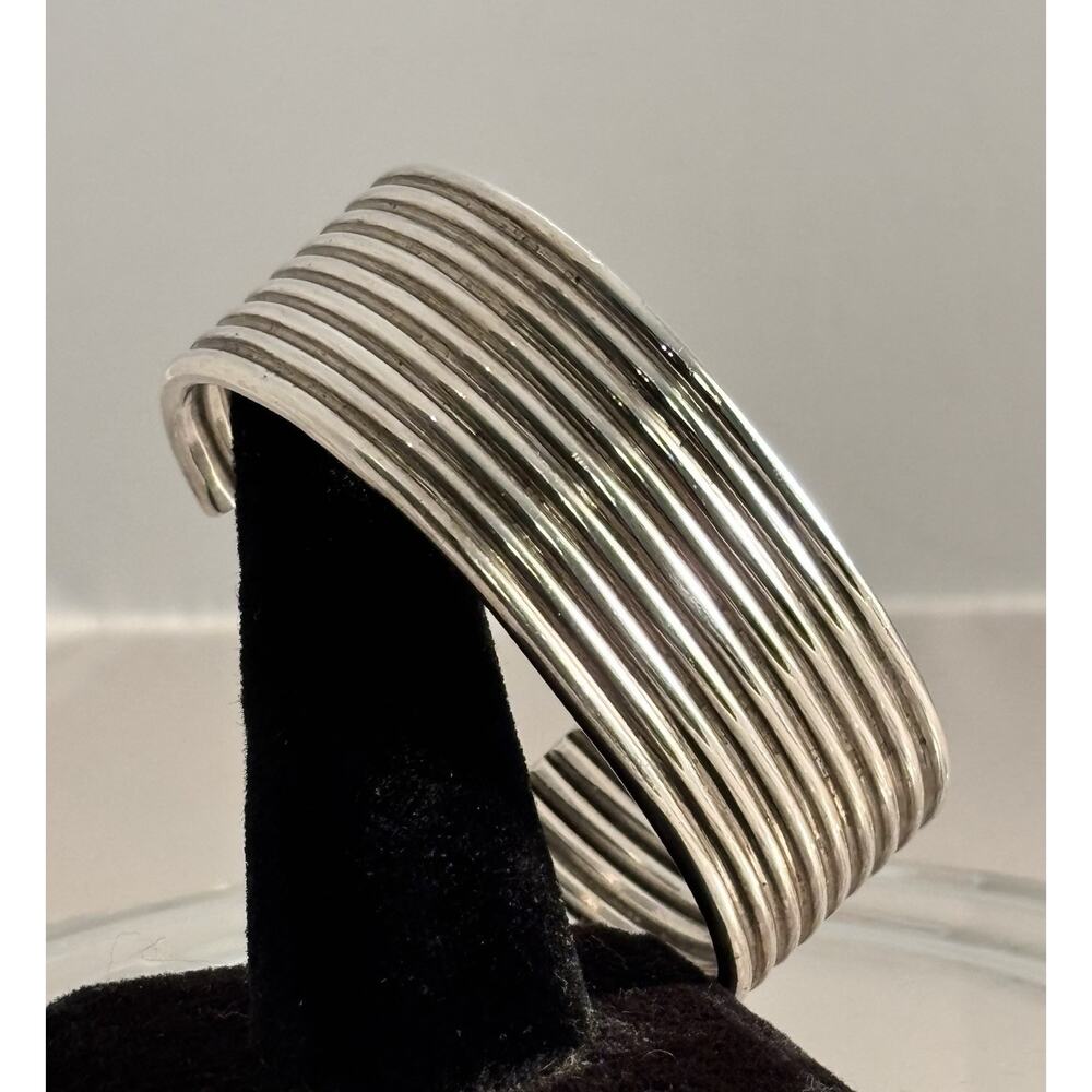 Vintage Mike Bird Romero Sterling 9 Row CUFF BRACELET Ohkay Owingeh Pueblo/Tewa - Picture 8 of 10